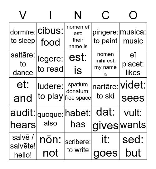 Vincō! (I win!) Bingo Card