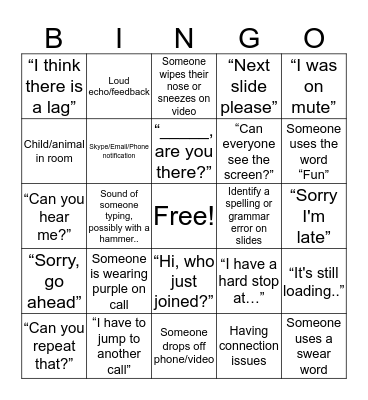 HCG Conference Call Bingo Card