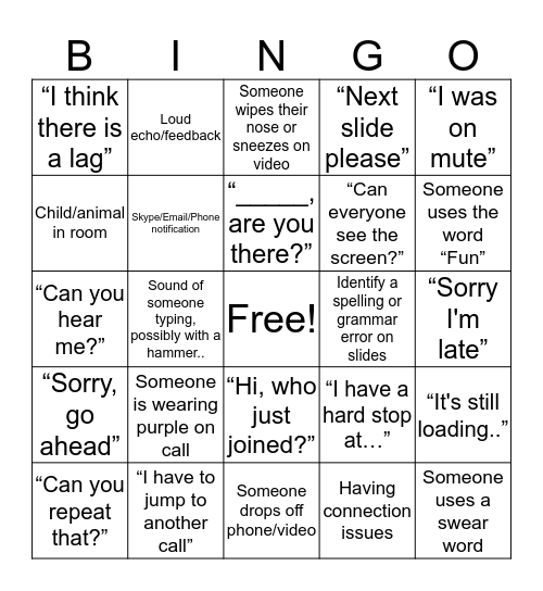 HCG Conference Call Bingo Card