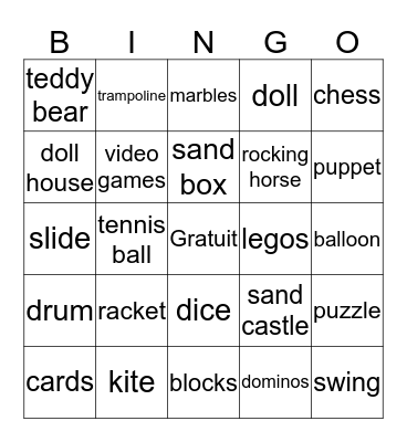 les jouets Bingo Card