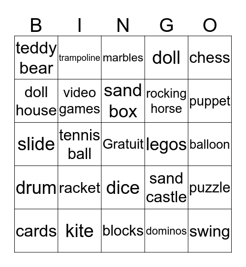 les jouets Bingo Card