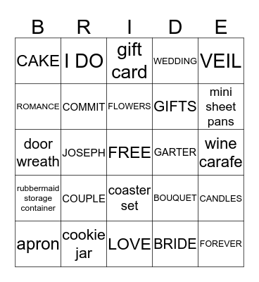BRIDAL SHOWER BINGO Card