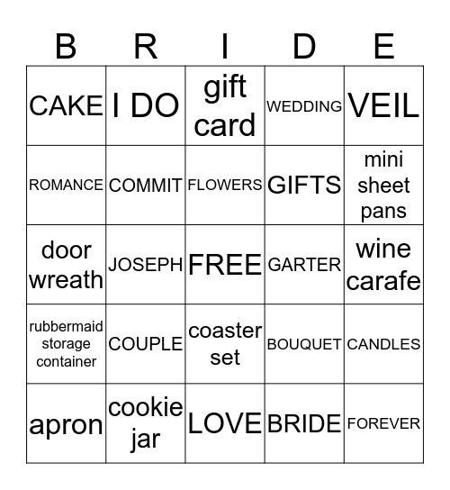 BRIDAL SHOWER BINGO Card