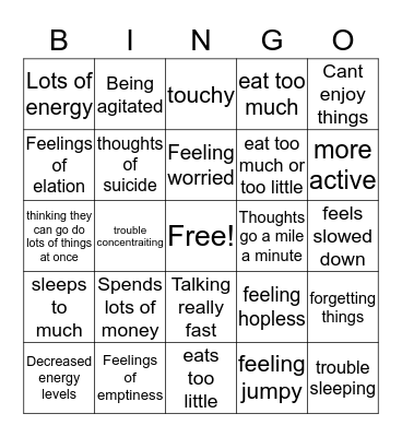 BIpolar Disorder BIngo Card