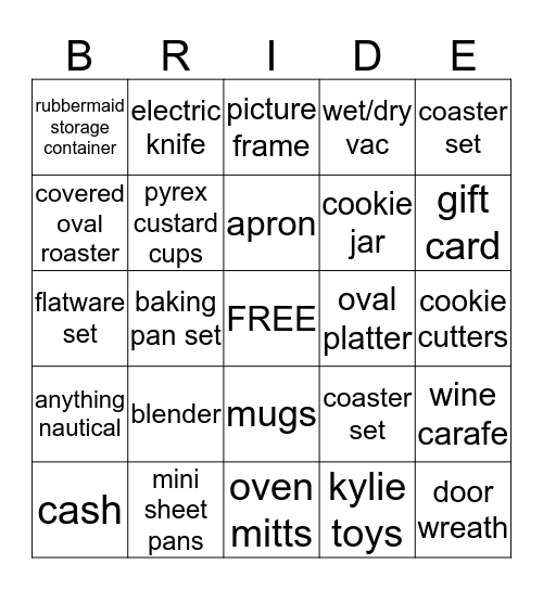 BRIDAL SHOWER BINGO Card