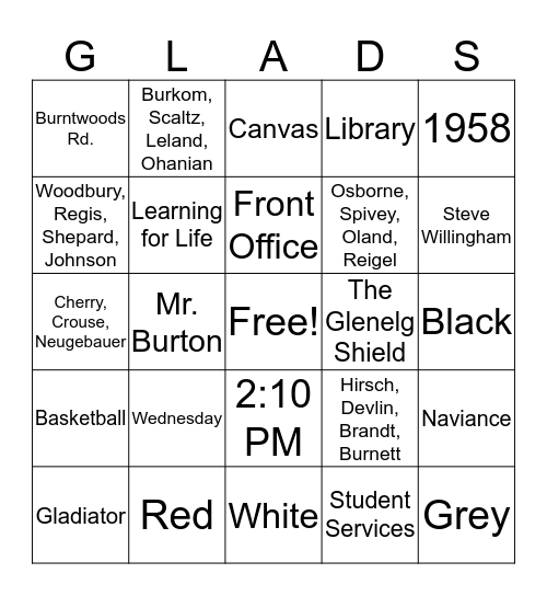 New Gladiators Bingo  Bingo Card