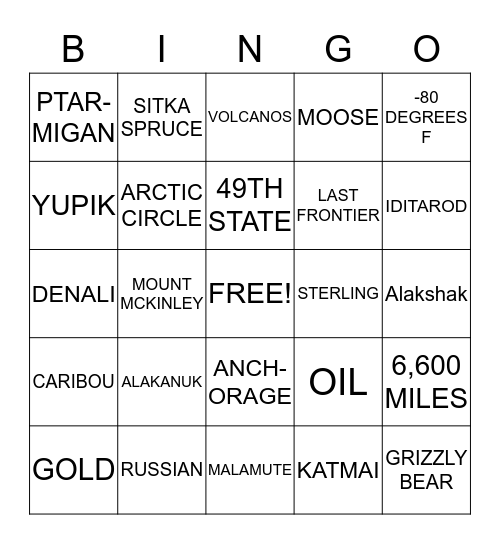 ALASKA! Bingo Card