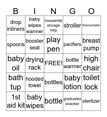 Terry's Baby Essentials Bingo Card