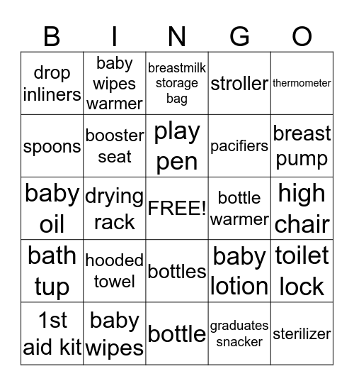 Terry's Baby Essentials Bingo Card