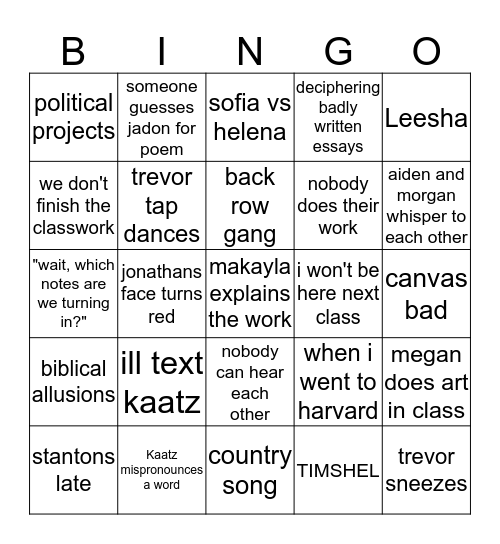 english III bingo Card