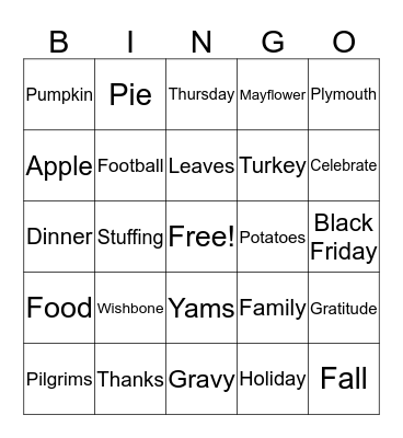 Turkey Bingo Card