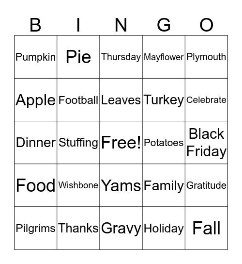 Turkey Bingo Card