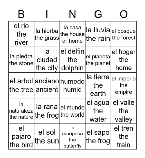 Peru Bingo Card