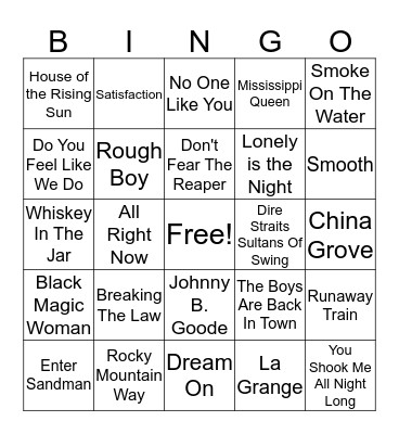 Guitar Anthems Bingo Card