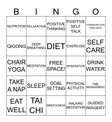 Ways to Reduce Stress Bingo Card
