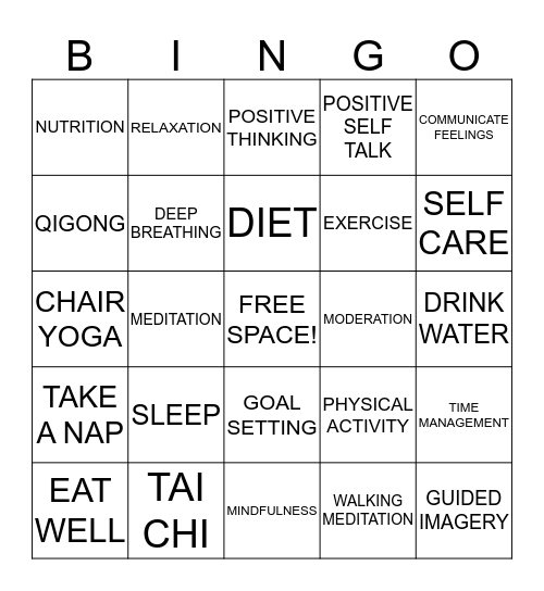 Ways to Reduce Stress Bingo Card