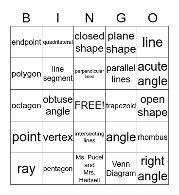 Geometry Vocabulary Bingo Card