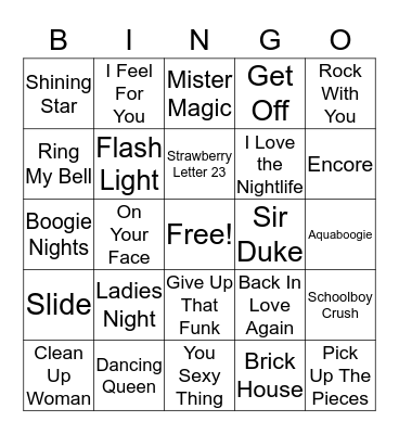'70's Boogie Get Down! Bingo Card