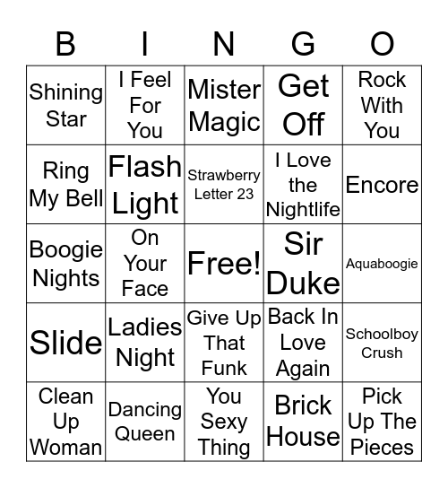 '70's Boogie Get Down! Bingo Card