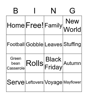 Thanksgiving Bingo Card