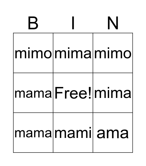 Vocabulario letra Mm  Bingo Card
