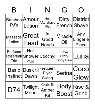 Pure Romance BINGO Card