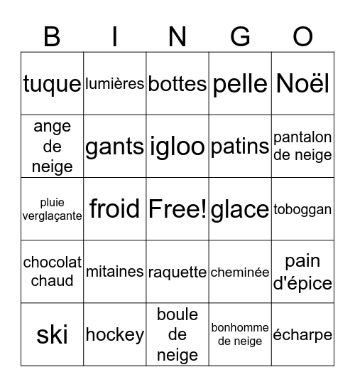 L'hiver Bingo Card