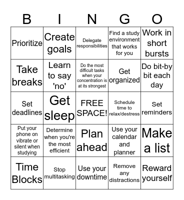 How to Manage Your Time Bingo Card