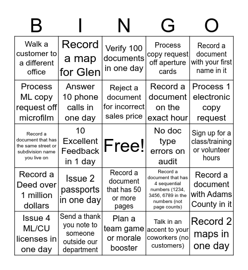 Recording Bingo Card