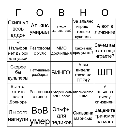 Классический тред двача о ВоВ Bingo Card