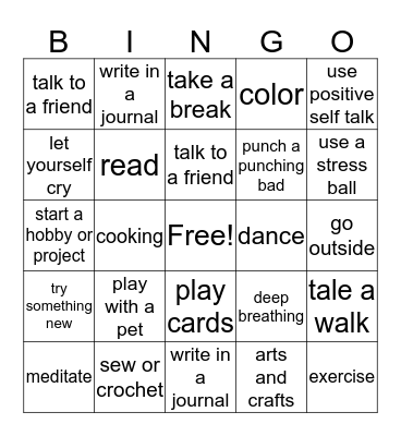 coping skills  Bingo Card