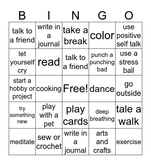 coping skills  Bingo Card