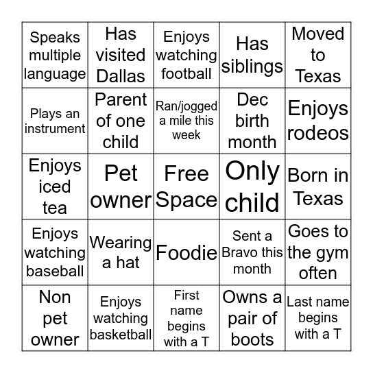 Texas Bingo Card