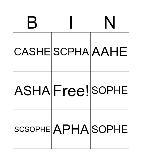 HEALTH ORGANIZATIONS BINGO Card