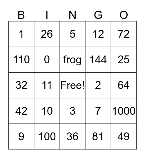 Multiplication and Division Fact Bingo Card