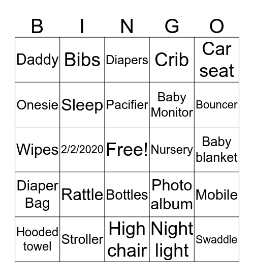 Baby Landon Bingo Card