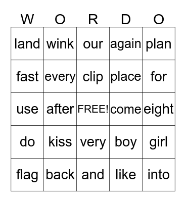 Wordo Fun! Bingo Card