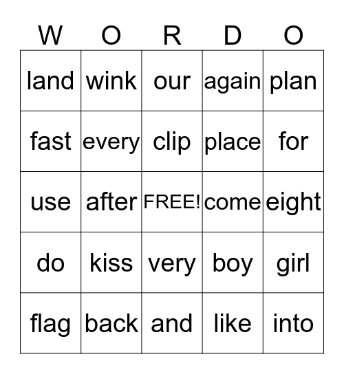 Wordo Fun! Bingo Card