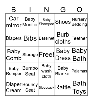 Baby Shower Bingo! Bingo Card