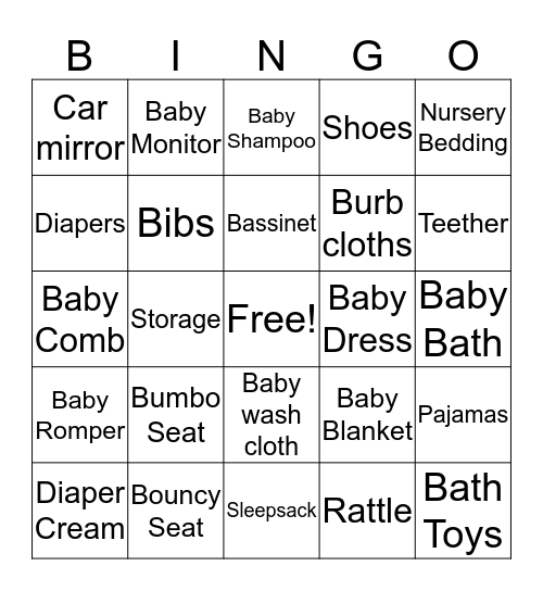 Baby Shower Bingo! Bingo Card