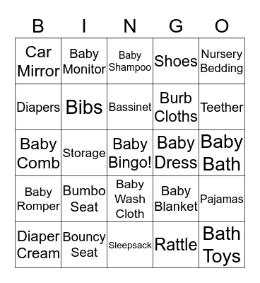 Baby Shower Bingo! Bingo Card