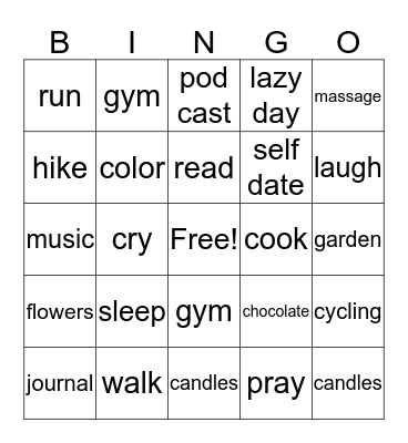 Self Care Bingo Card