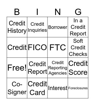 Credit Scores & Credit Reporting Bingo Card