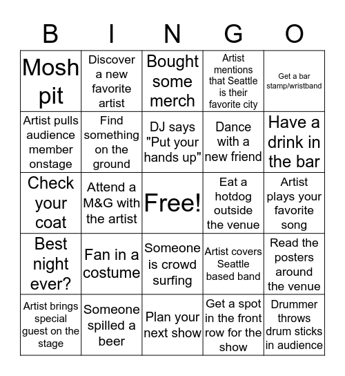 Showbow Bingo Card