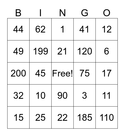 NÚMEROS  Bingo Card