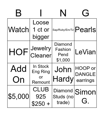 BLINGO 2019 Bingo Card