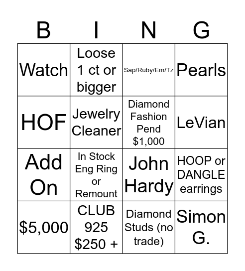 BLINGO 2019 Bingo Card