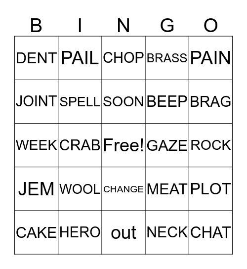 Rhyming Words Bingo Card