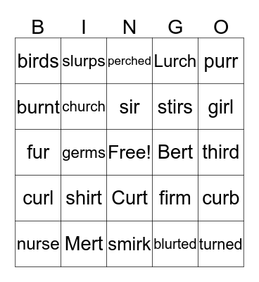 er/ir/ur Bingo Card