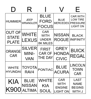 VALET BINGO  Bingo Card